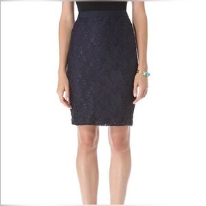 CLUB MONACO Charlotte Black & Navy Blue Floral Lace Pencil Skirt